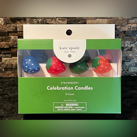 Kate Spade Strawberry Celebration Candles - Red, Green, Blue - Picture 1 of 5